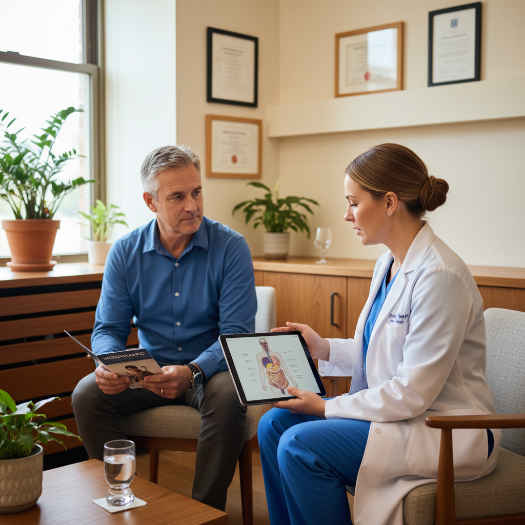 Australian doctor explaining Mounjaro and alcohol interaction to a patient