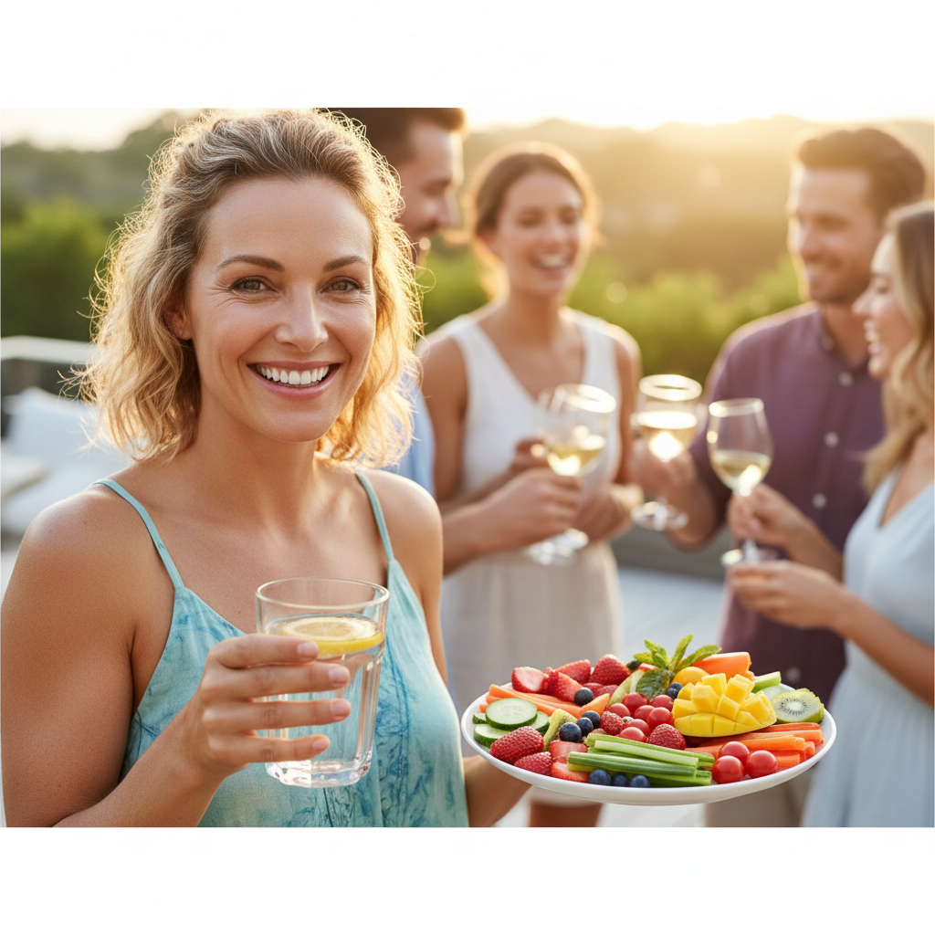 Woman on Mounjaro making a healthy food choice instead of alcohol